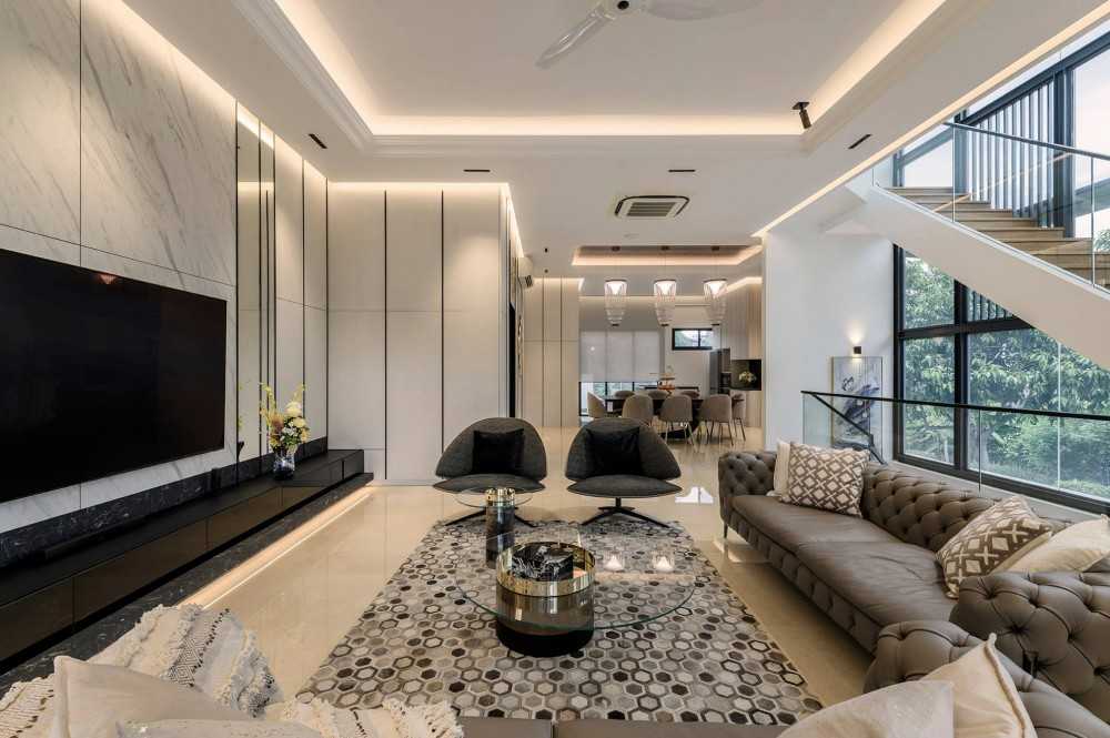 Contemporary Living Room with TV Console and Sofa