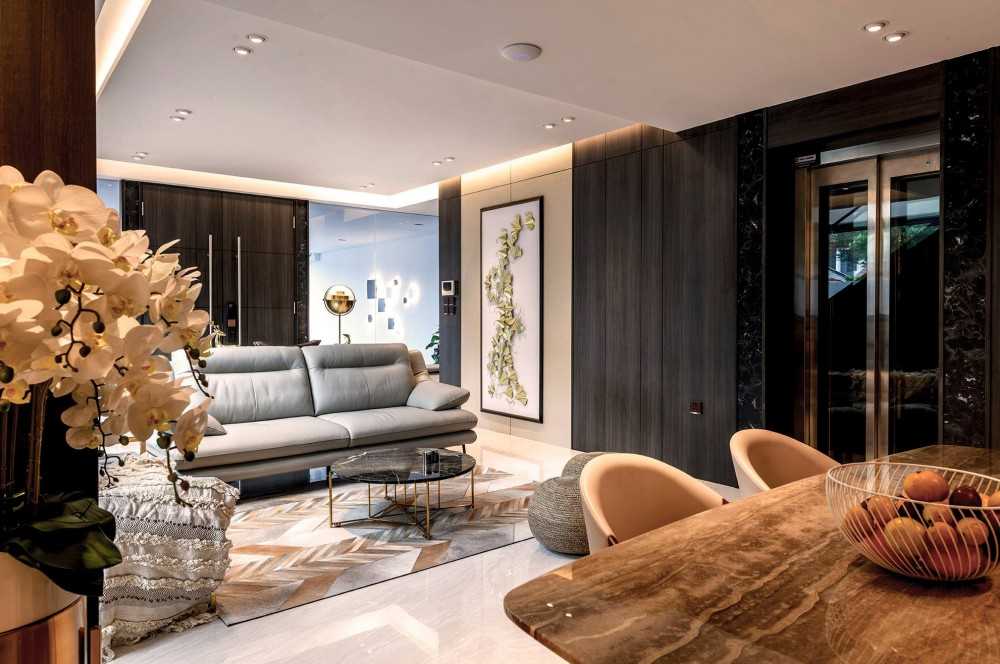 Contemporary Living Room with Feature Wall and Downlights