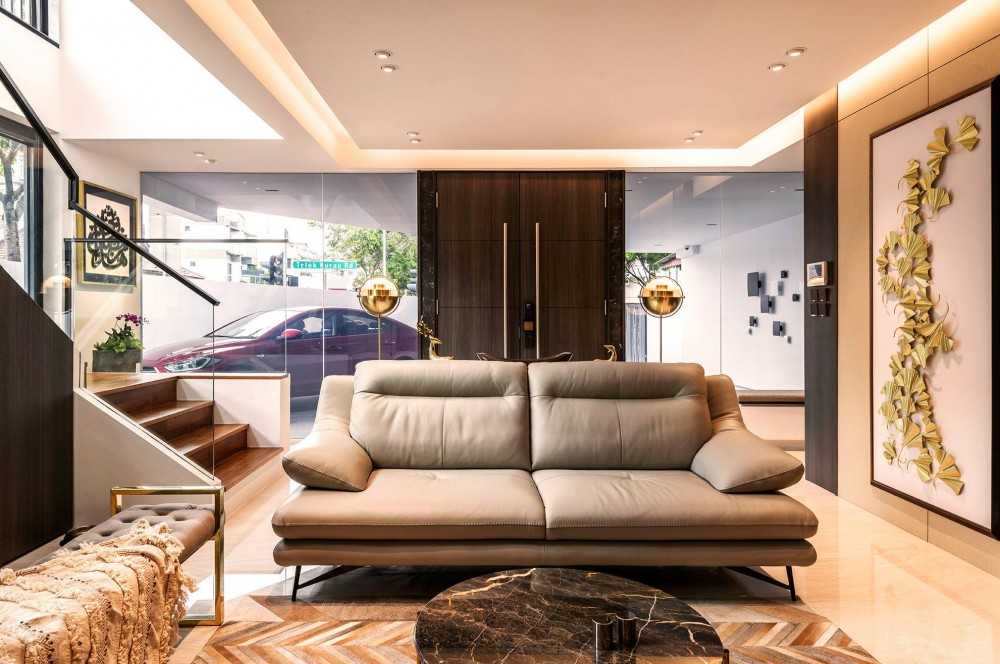 Contemporary Living Room with Feature Wall and Mirror
