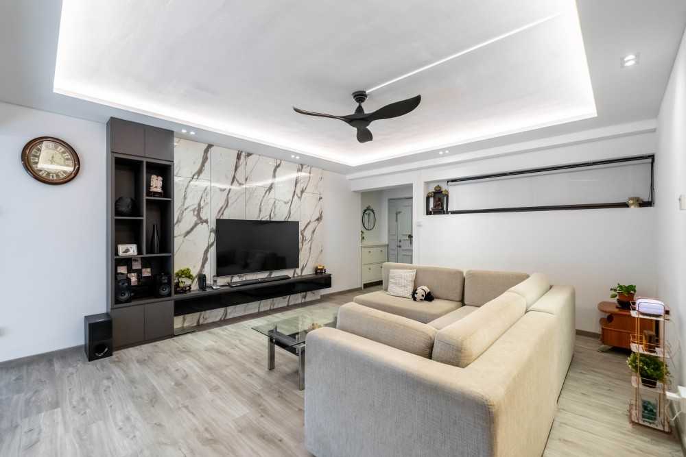 Contemporary Living Room with TV Console and Feature Wall