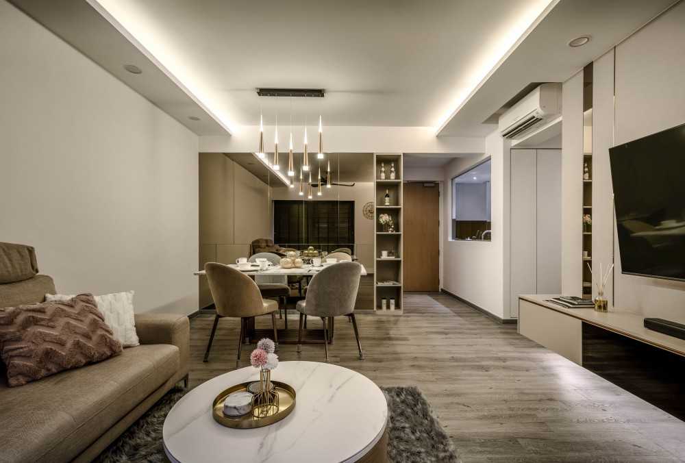 Contemporary Living Room with Coffee Table and Lighting