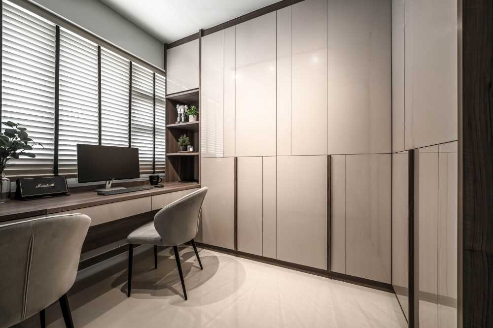 Contemporary Workstation with Storage Cabinets and Computer Table