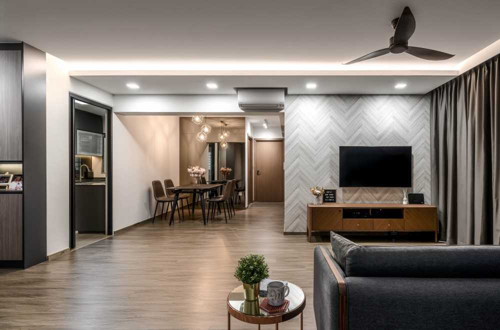 Contemporary Living Room with Ceiling Fan and Coffee Table