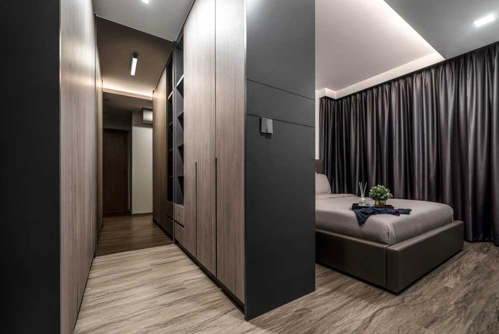 Contemporary Bedroom with Wood Flooring and Wardrobe