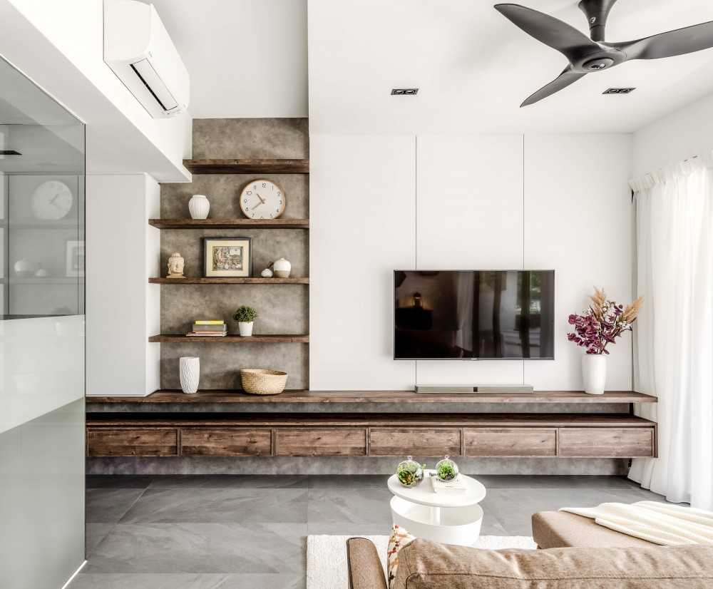 Vintage Living Room with TV Console and Feature Wall