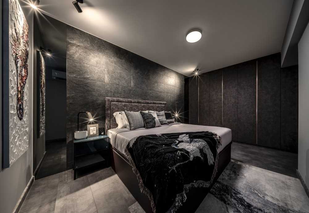 Modern Bedroom with Bedside Table and Flooring