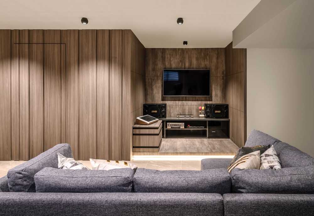 Contemporary Home Theatre with Sofa and L-Shaped Sofas