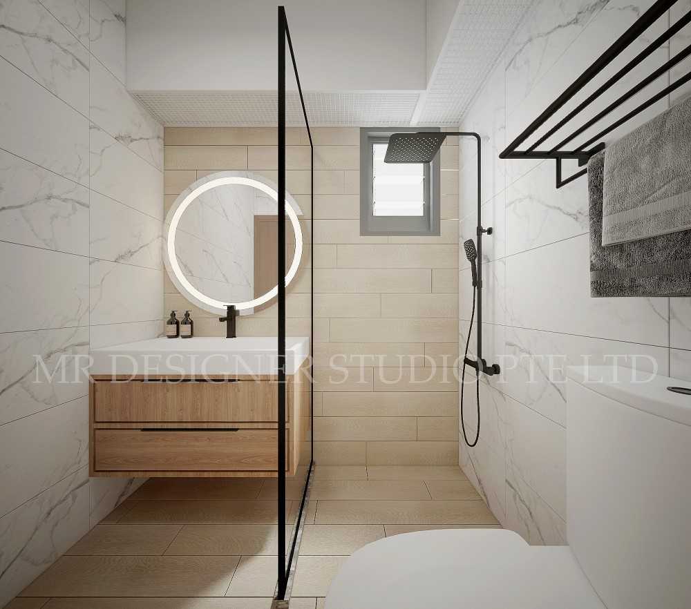 Contemporary Bathroom with Homogeneous Tiles and Herringbone Tiling