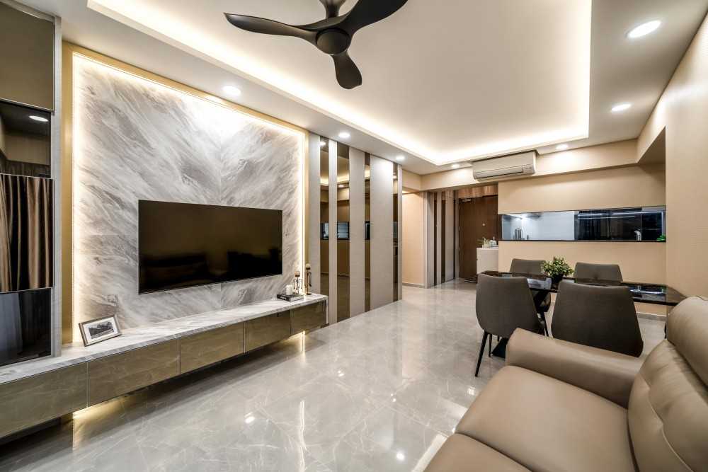 Modern Living Room with Ceiling Fan and Sofa