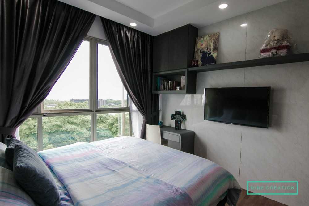 Modern Bedroom with Feature Wall and Curtain