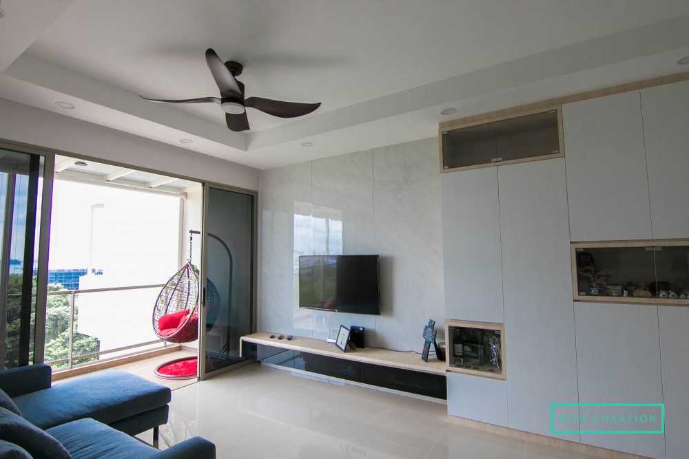 Modern Living Room with Bookshelf and TV Console