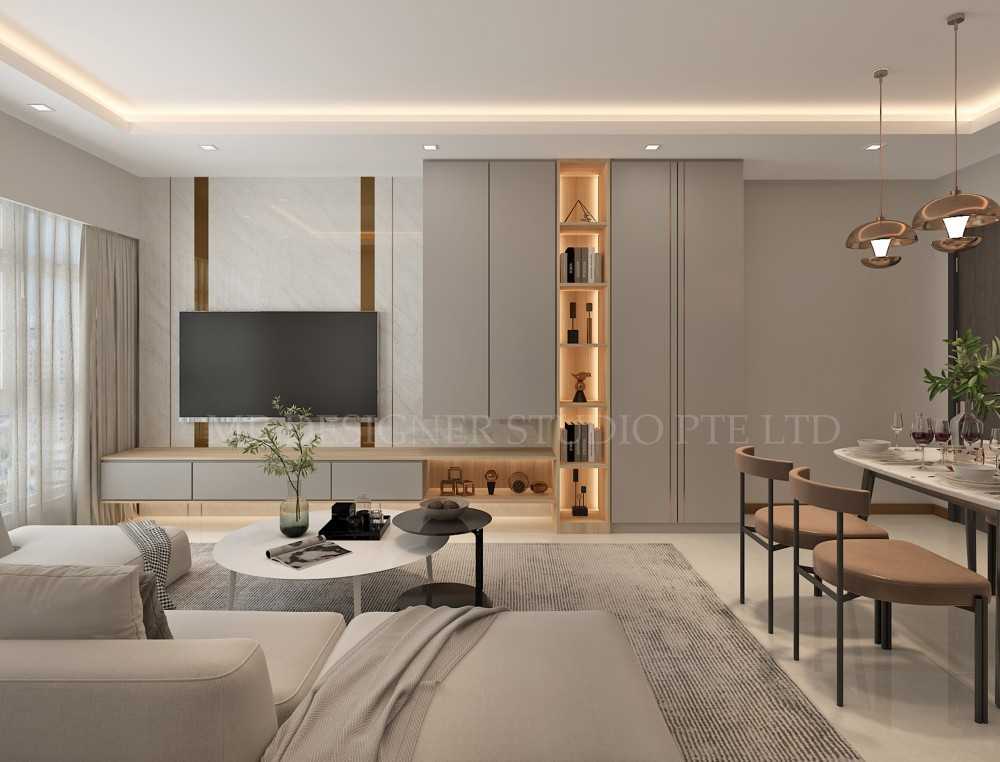 Contemporary Living Room with Homogeneous Tiles and Feature Wall