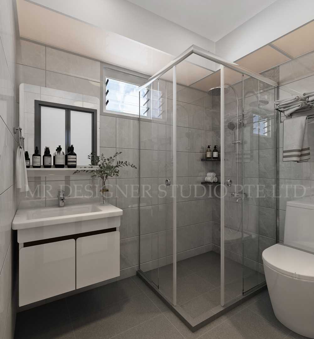 Contemporary Bathroom with Homogeneous Tiles and Shower Screen