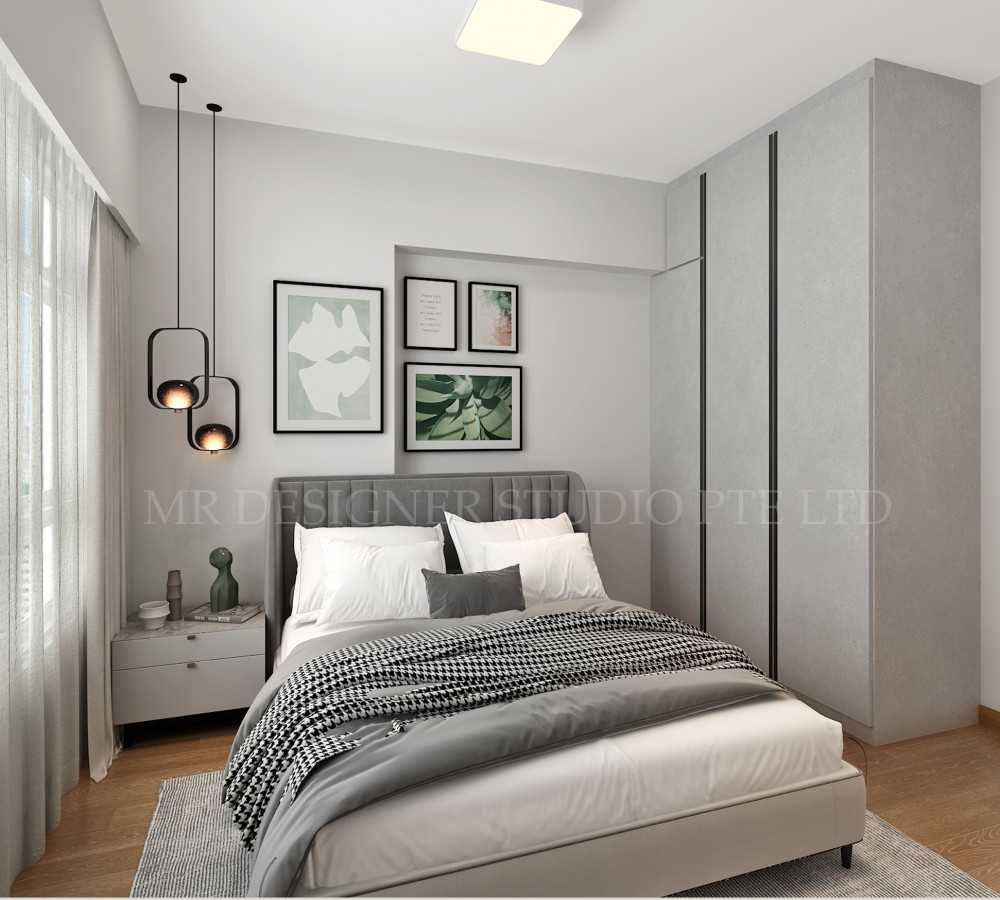 Contemporary Bedroom with Platform Bed and Vinyl Flooring