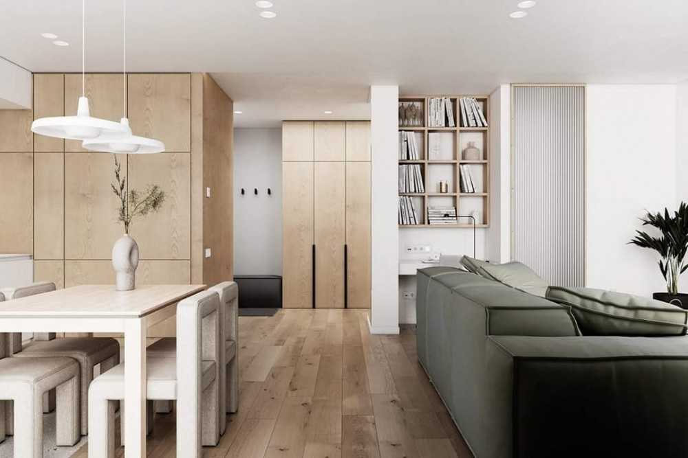 Contemporary Workstation with Parquet Floor and Dining Table