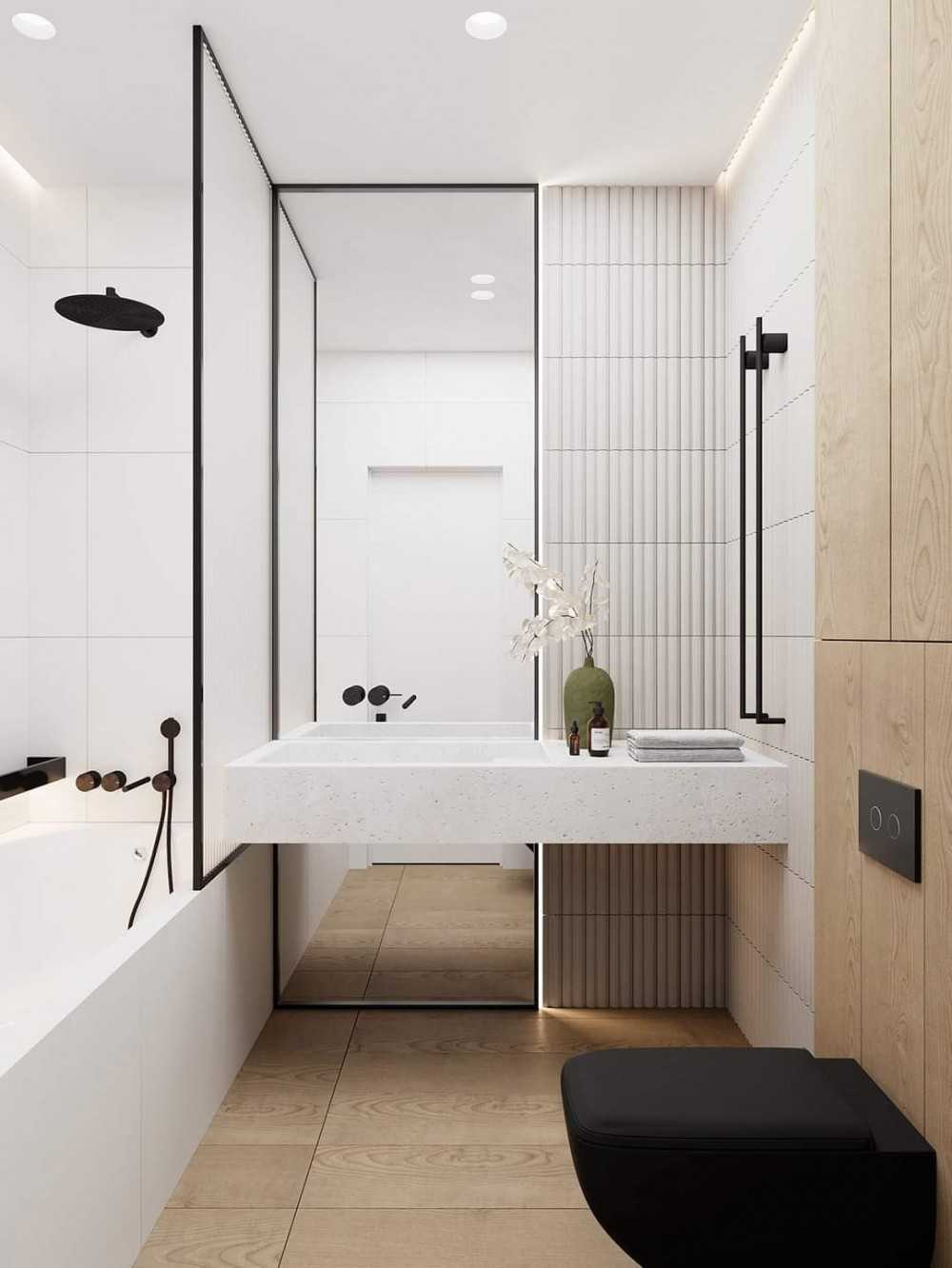 Contemporary Bathroom with Homogeneous Tiles and Mirror