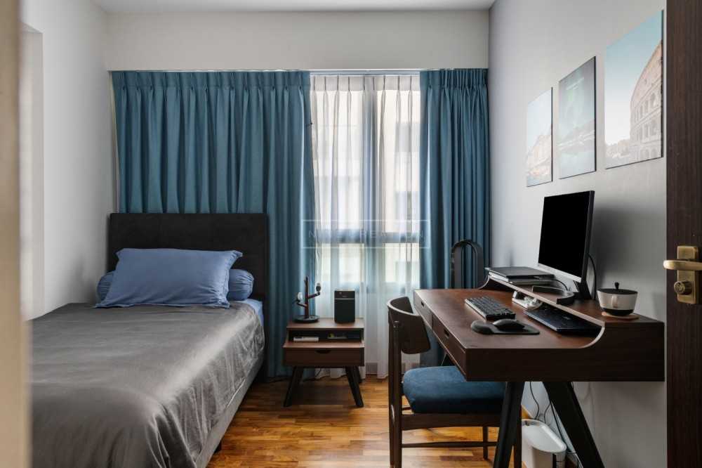 Modern Bedroom with Platform Bed and Wood Flooring