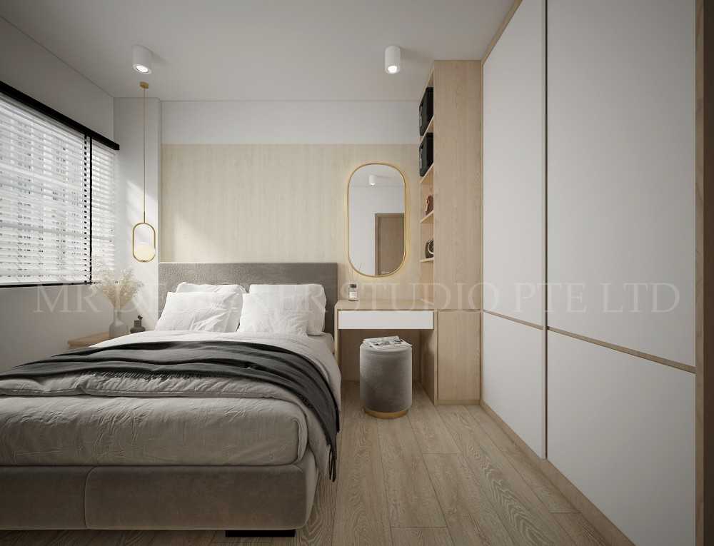 Eclectic Bedroom with Platform Bed and Vinyl Flooring
