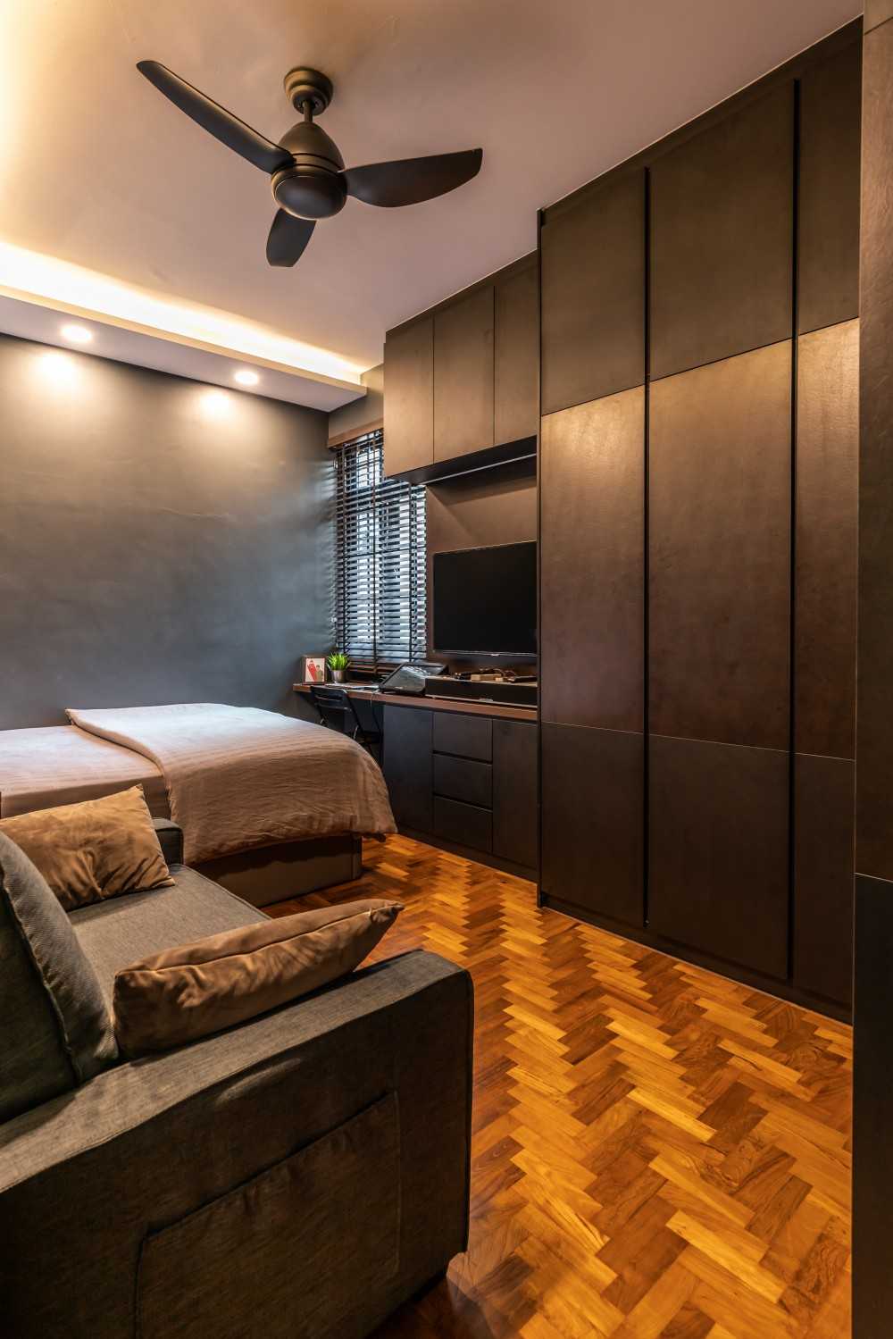 Asian Bedroom with Wardrobe and Ceiling Fan