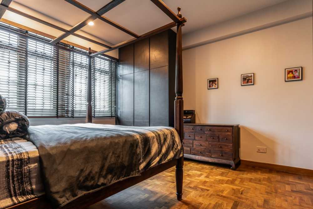 Asian Bedroom with Parquet Floor and Wardrobe