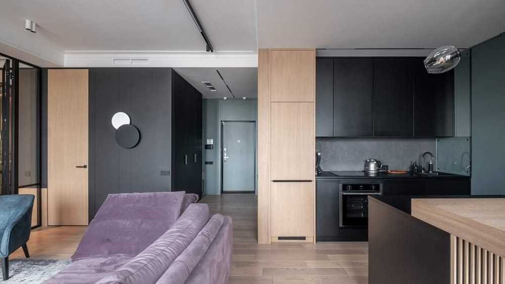 Contemporary Living Room with Homogeneous Tiles and Cupboard