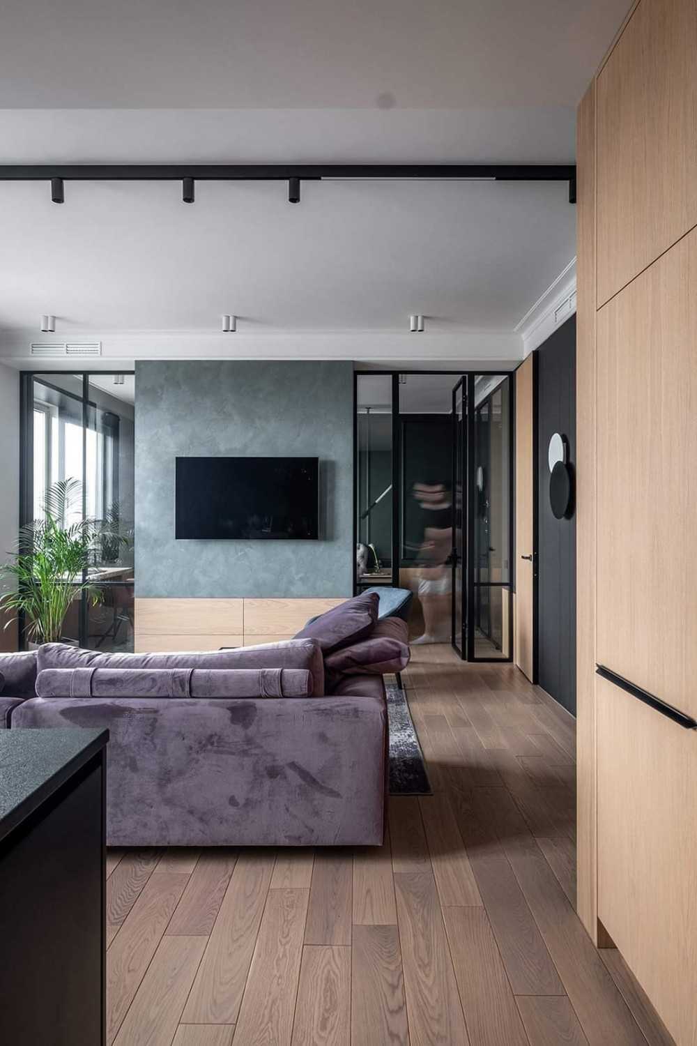 Contemporary Living Room with Vinyl Flooring and TV Console