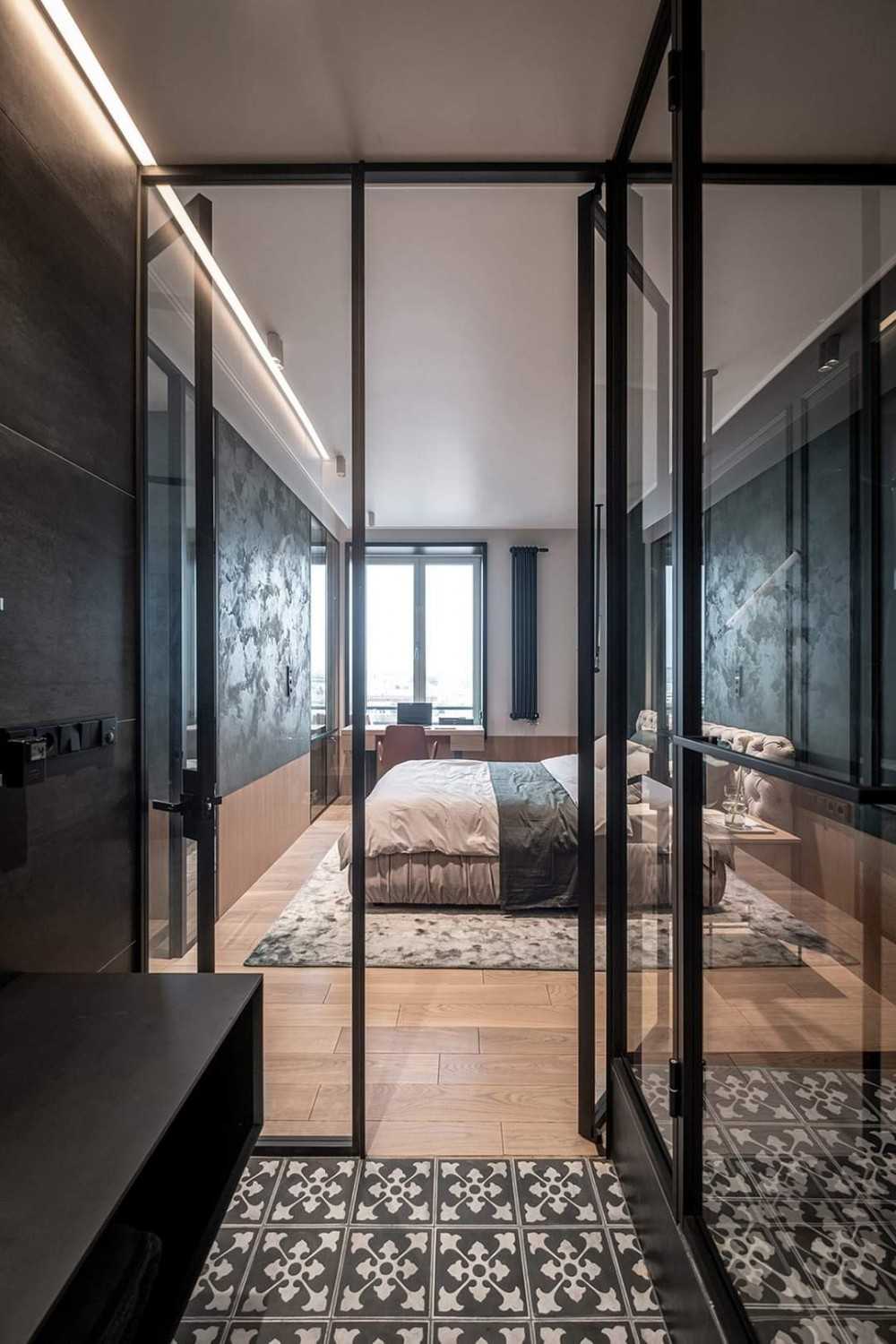 Contemporary Bedroom with Vinyl Flooring and Downlights