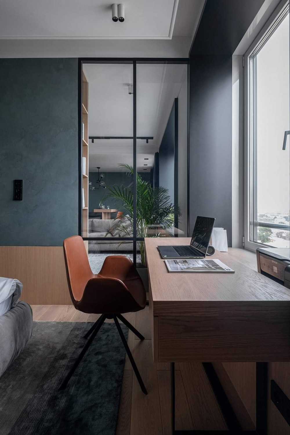 Contemporary Bedroom with Vinyl Flooring and Drop Light