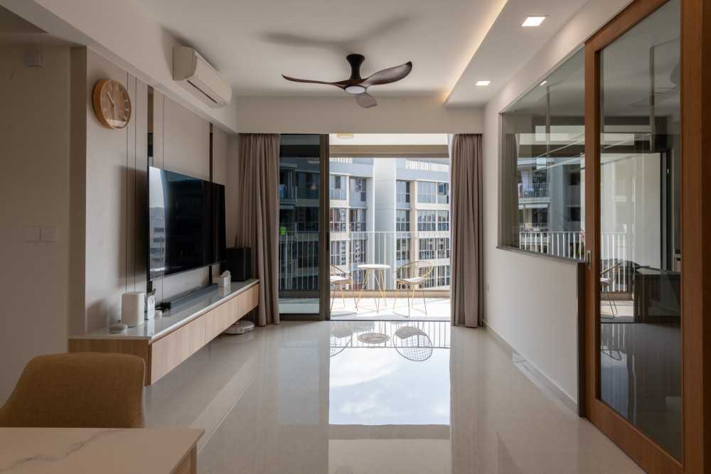 Contemporary Living Room with Feature Wall and Drop Ceiling