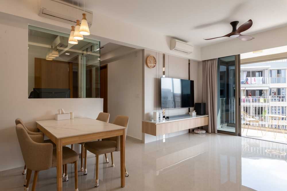 Contemporary Living Room with Feature Wall and Drop Ceiling