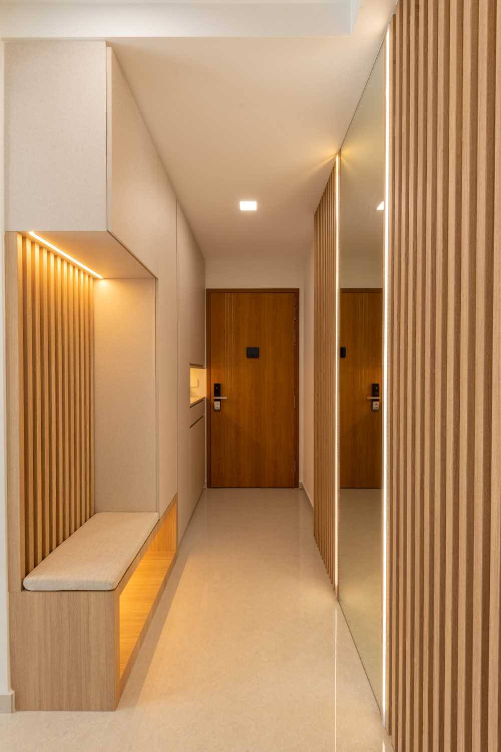 Contemporary Entryway with Seating Bench and Small Storage