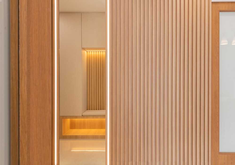 Contemporary Entryway with Seating Bench and Shoe Rack