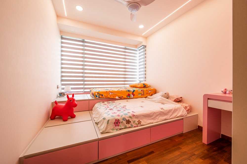 Eclectic Bedroom with Bookshelf and Platform Bed