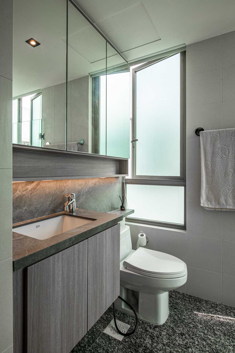 Eclectic Bathroom with Bathroom Storage and Bathroom Sinks