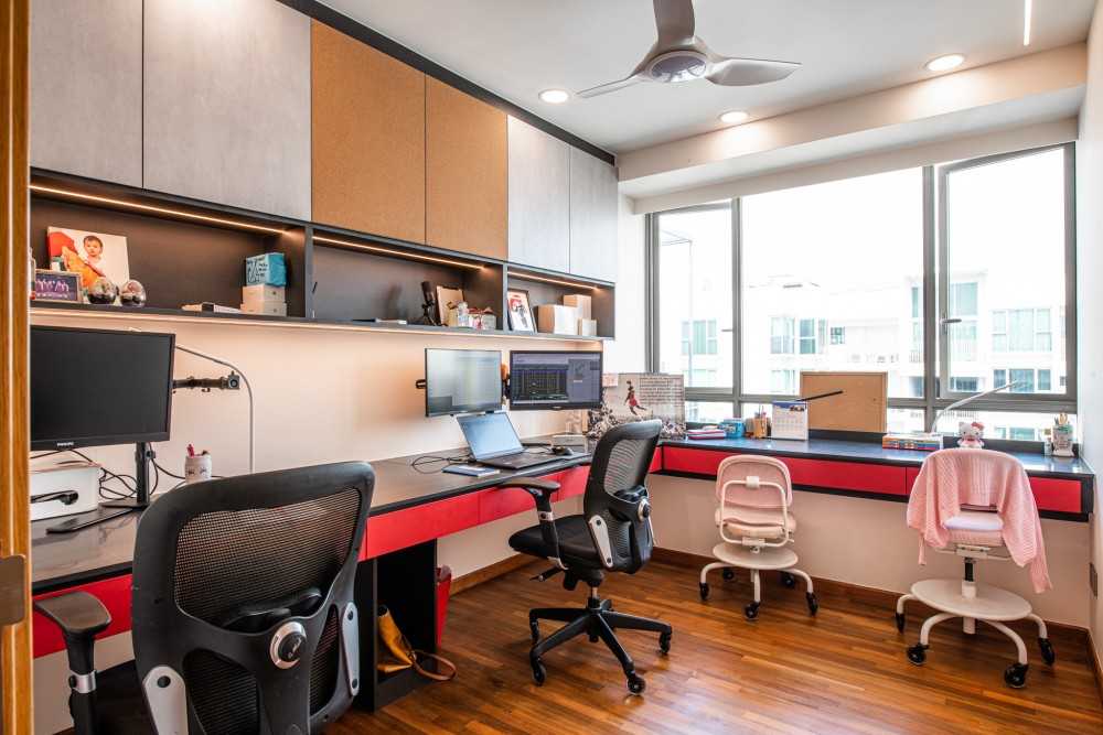 Eclectic Study with Cove Lighting and Drop Ceiling