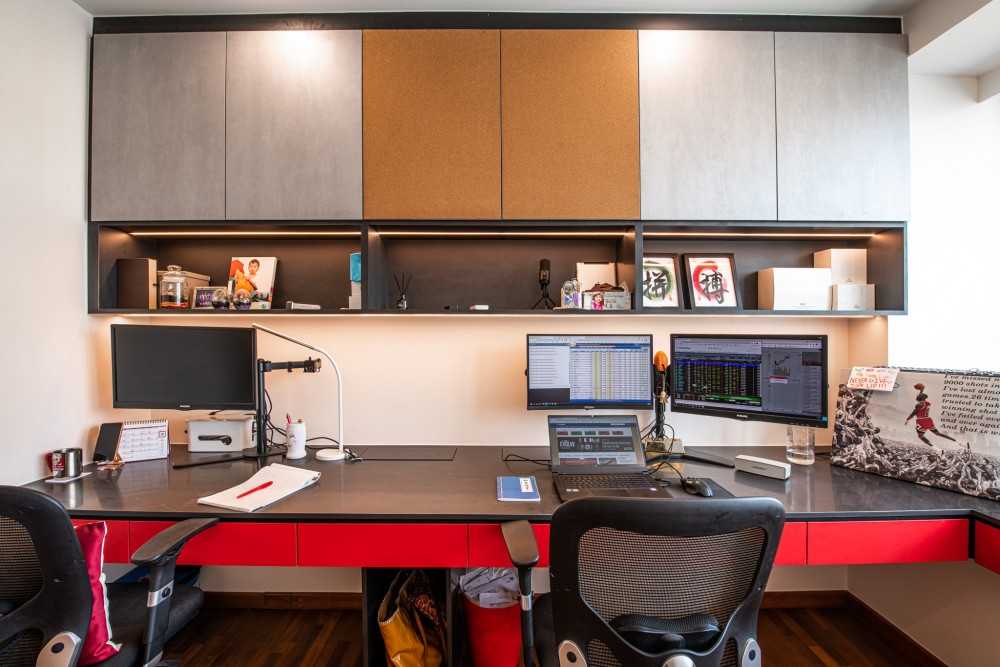 Eclectic Study with Bookshelf and Cove Lighting