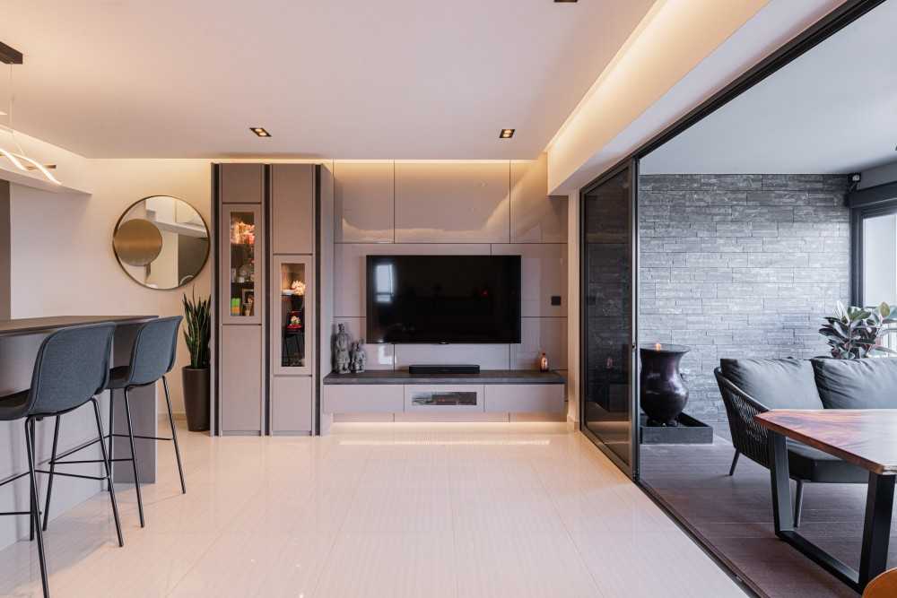 Contemporary Living Room with Feature Wall and Cove Lighting