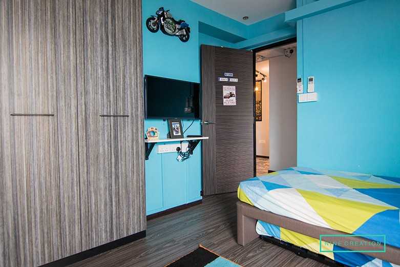Asian Kids Room with Bookshelf and Wardrobe