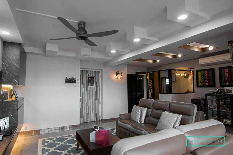 Asian Living Room with Bookshelf and TV Console