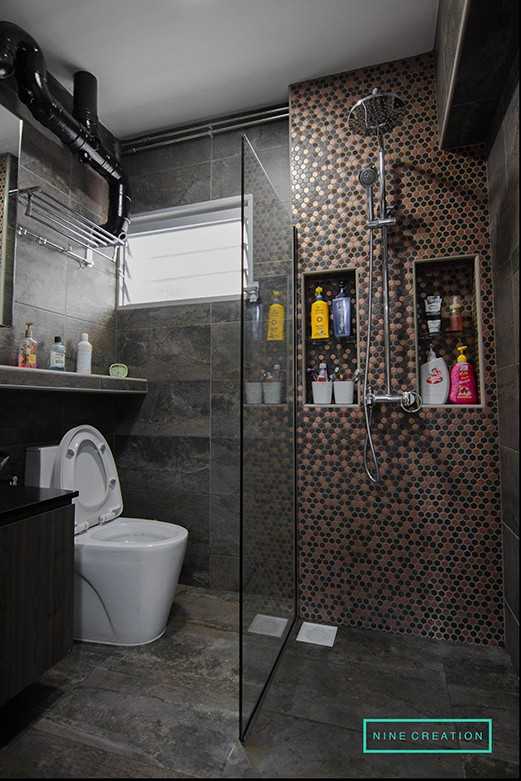 Asian Bathroom with Mirror and Shower Screen