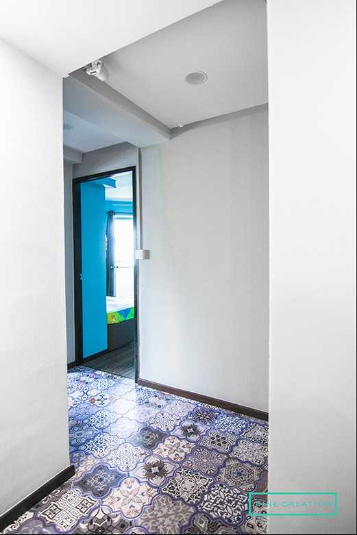 Asian Hallway with Homogeneous Tiles and Drop Ceiling