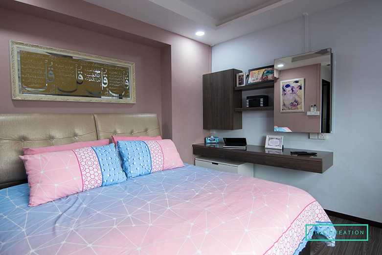 Asian Bedroom with Bookshelf and Vinyl Flooring