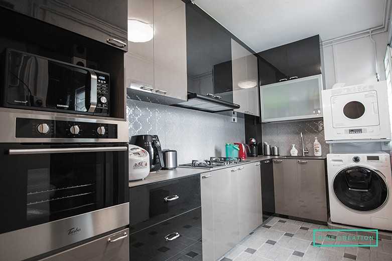 Asian Kitchen with Countertop and Homogeneous Tiles