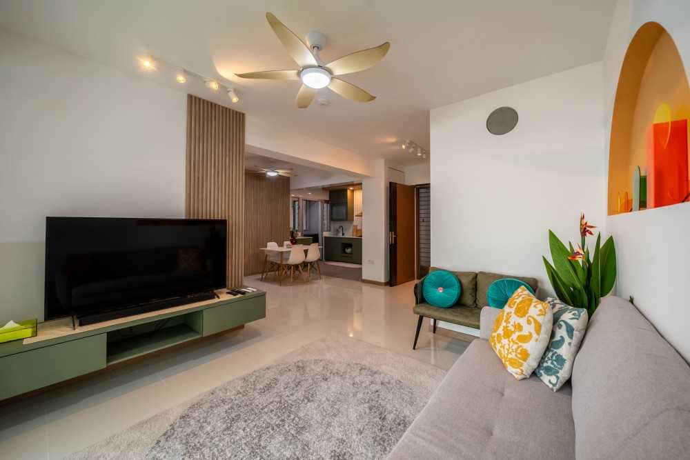 Modern Living Room with TV Console and Feature Wall