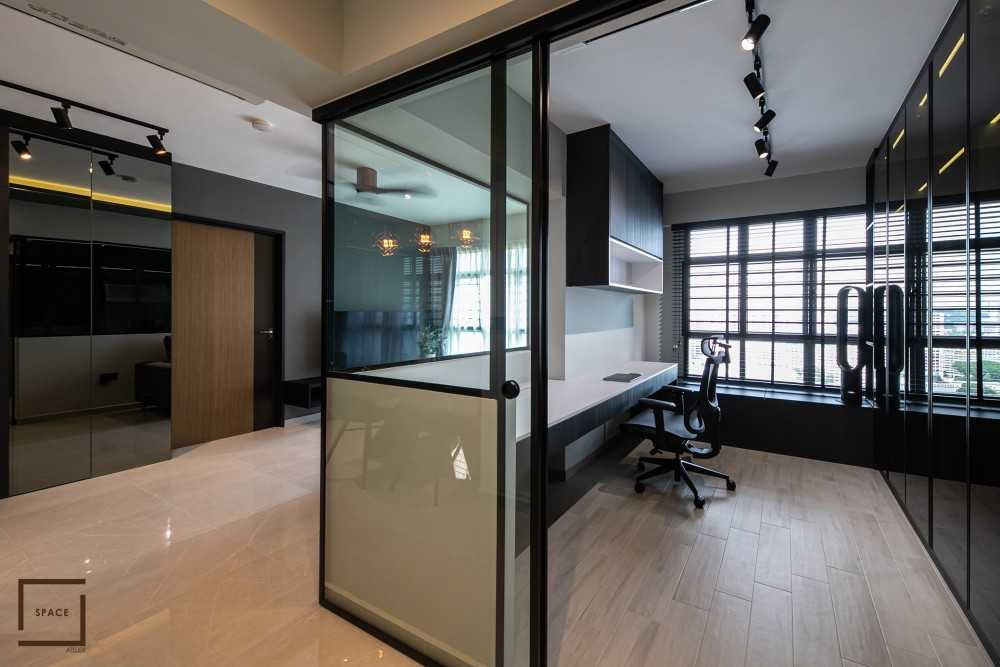 Modern Home Office with Bookshelf and Desk