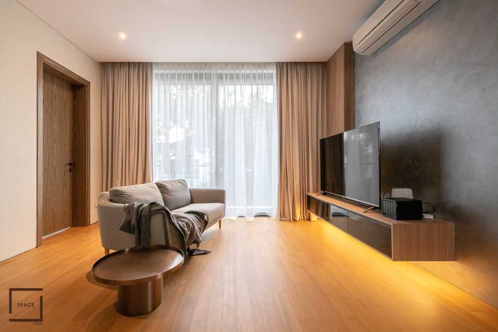 Contemporary Home Theatre with TV Console and Sofa
