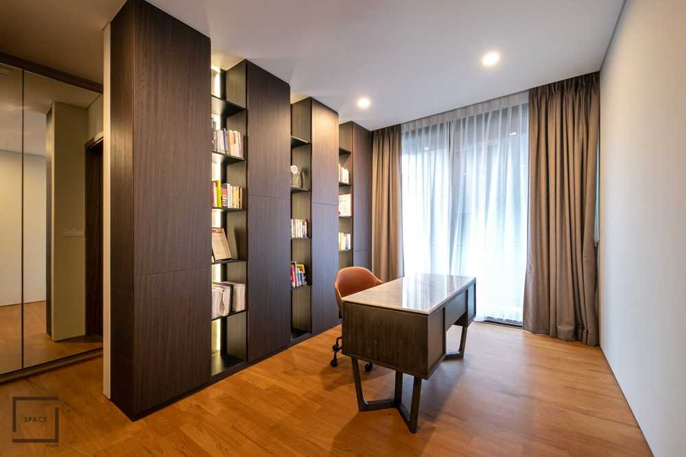 Contemporary Study with Bookshelf and Drop Ceiling