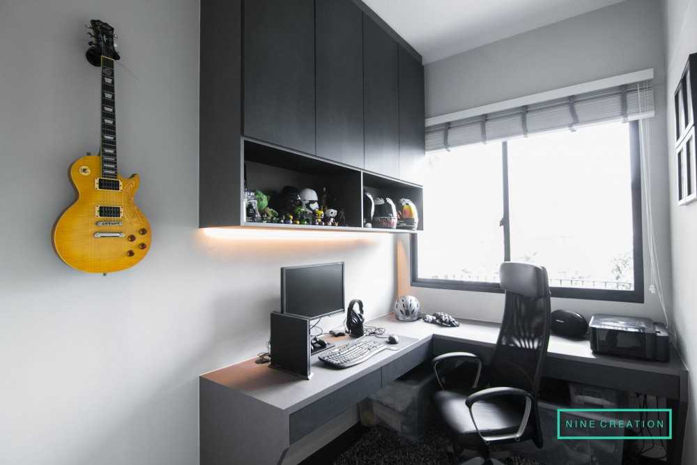 Modern Study with Bookshelf and Computer