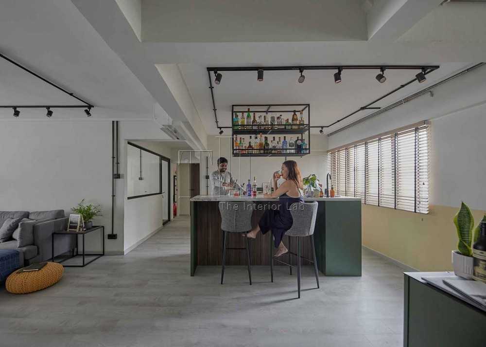 Eclectic Home Bar with Bar Counter and Drinkware