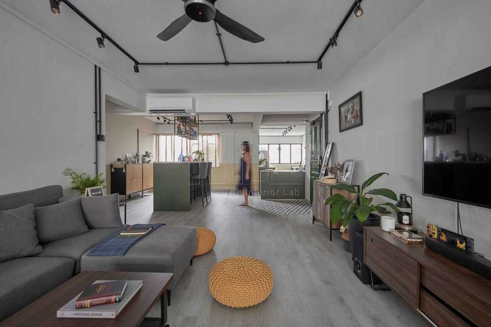 Eclectic Living Room with TV Console and Sofa